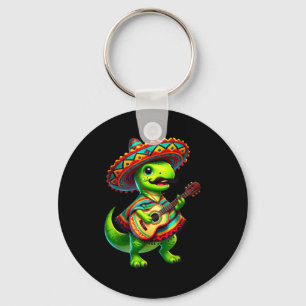 T-rex dinosaur playing guitar cinco de mayo mexica key ring