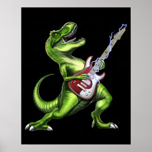 T-Rex Dinosaur Playing Guitar Poster