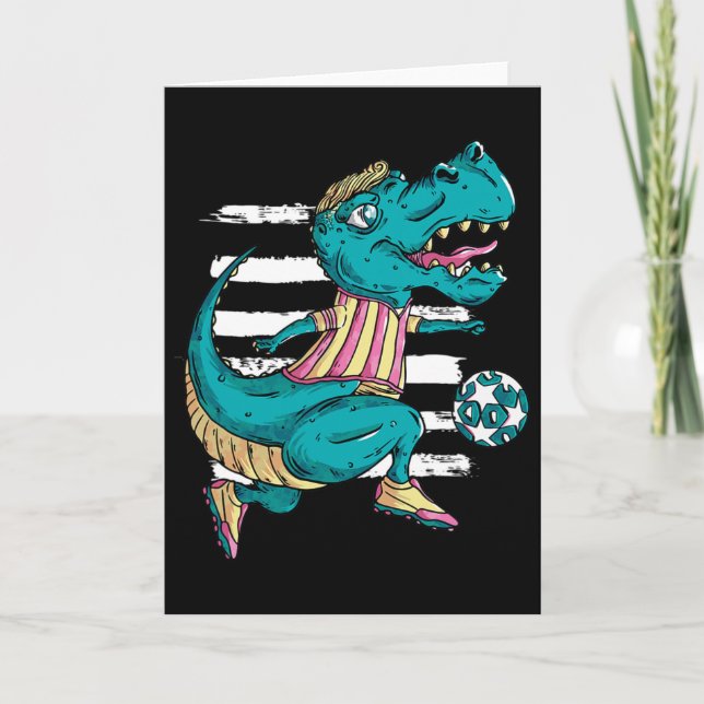 T-rex Dinosaur Plays Soccer - Trex Design  Card (Front)