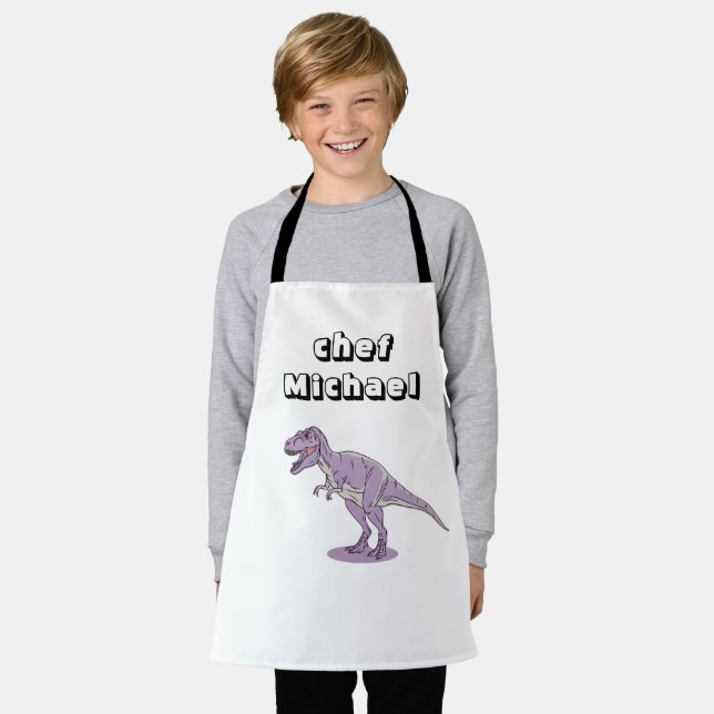T-rex dinosaur print custom name  apron (Worn)