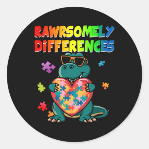 T Rex Dinosaur Puzzle Heart Rawrsomely Different A Classic Round Sticker