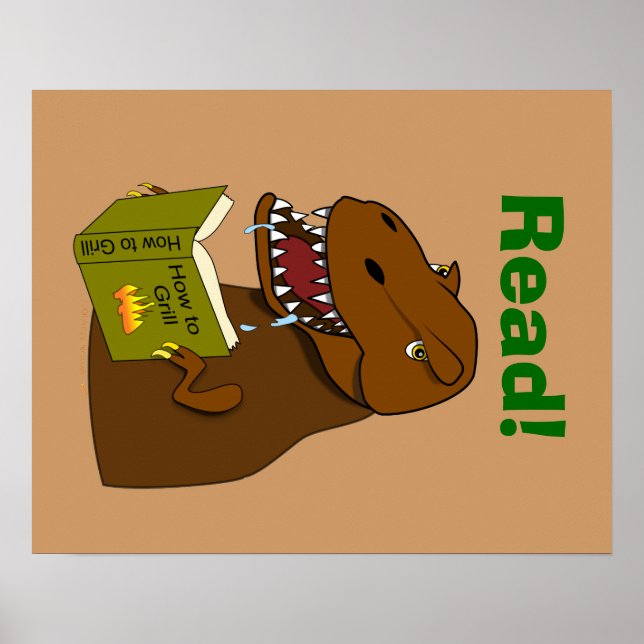 T Rex Dinosaur Reading Funny School Educational Poster (Front)