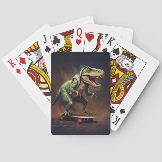 T-Rex Dinosaur Riding a Skateboard Playing Cards (Back)