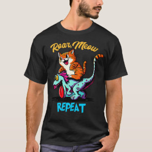 T Rex Dinosaur Riding Cat T-Shirt