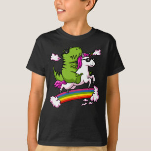 T-Rex Dinosaur Riding Magical Unicorn Rainbow T-Shirt