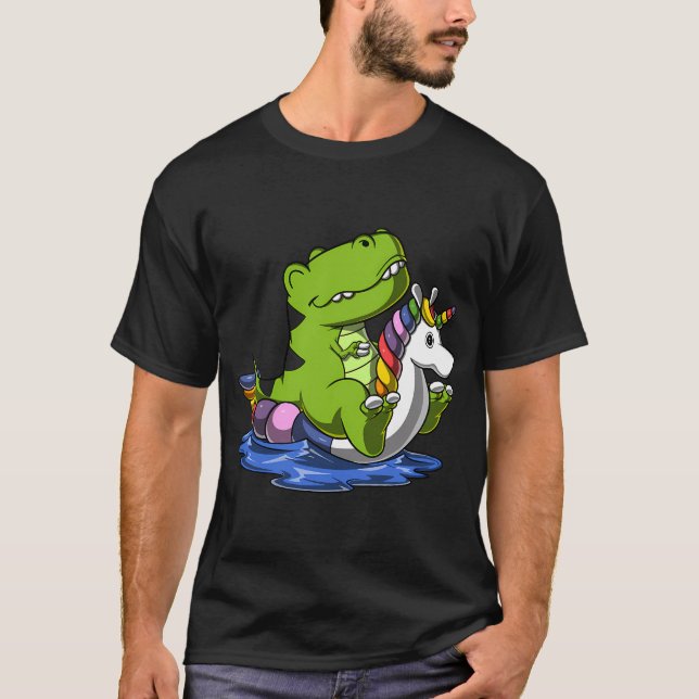 T-Rex Dinosaur Riding Unicorn Float T-Shirt (Front)