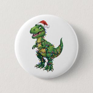 T-Rex Dinosaur Santa Hat Christmas Lights Funny 6 Cm Round Badge