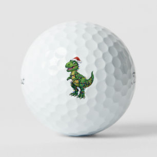 T-Rex Dinosaur Santa Hat Christmas Lights Funny   Golf Balls
