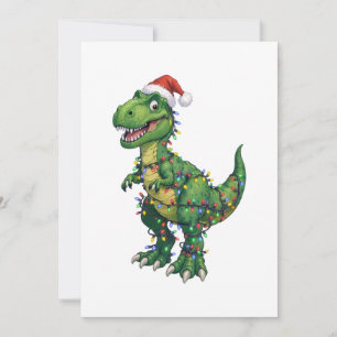 T-Rex Dinosaur Santa Hat Christmas Lights Funny Thank You Card