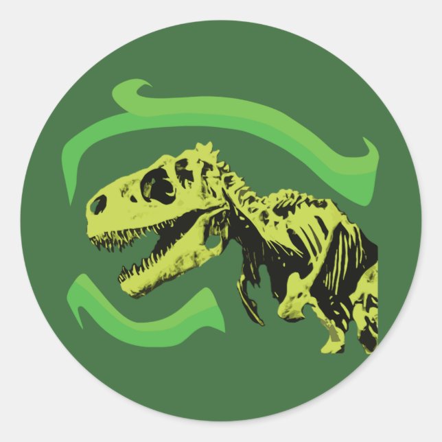 T-Rex Dinosaur Skeleton Classic Round Sticker (Front)