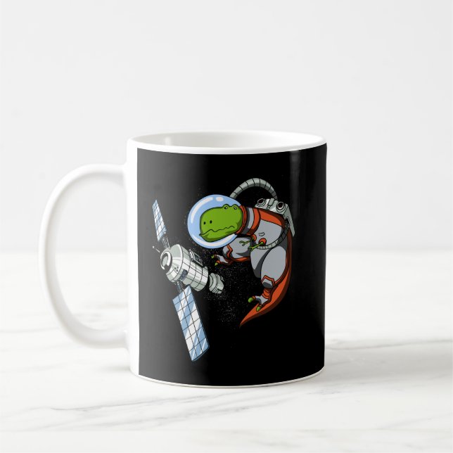 T-Rex Dinosaur Space Astronaut Coffee Mug (Left)