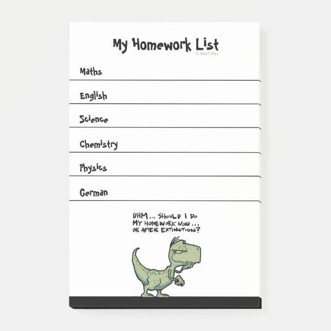 T-Rex Dinosaur Student's Homework To Do List Post-it Notes (Front)
