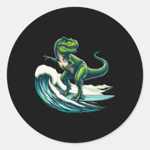 T-rex Dinosaur Surfing Surfer Surfboard Gift For M Classic Round Sticker