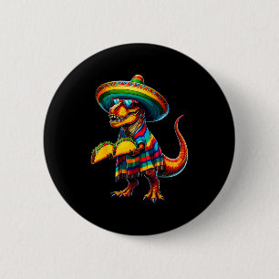T-rex dinosaur taco lover cinco de mayo sombrero 6 cm round badge