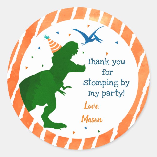 T-rex Dinosaur Three Rex Party Favour Stickers  (Front)