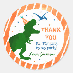 T-rex Dinosaur Three Rex Party Thank You Stickers