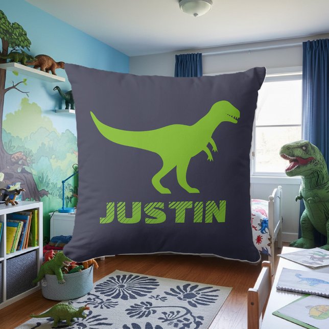 T Rex dinosaur throw pillow personalised for kids (T-rex dinosaur pillow for kids)