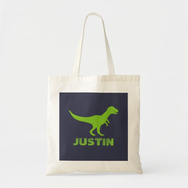 T Rex dinosaur tote bag personalised for kids (Front)