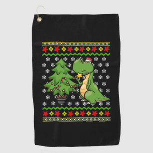 T-Rex Dinosaur Tree Ugly Christmas   Golf Towel