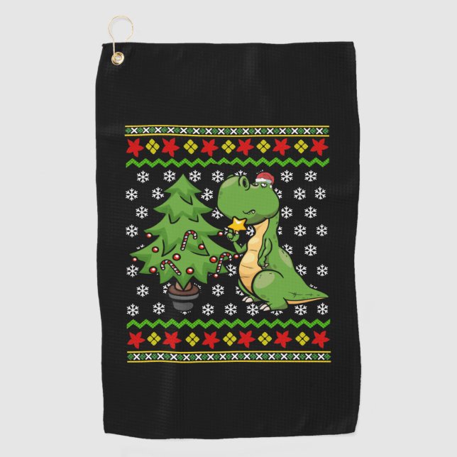 T-Rex Dinosaur Tree Ugly Christmas   Golf Towel (Front)