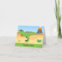 T-Rex Dinosaur & Volcano Birthday Thank You Cards