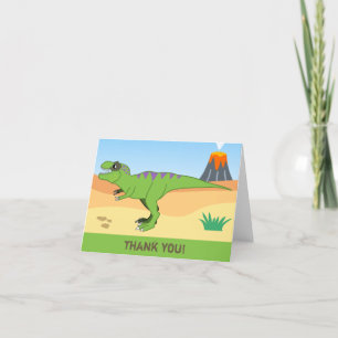 T-Rex Dinosaur & Volcano Birthday Thank You Cards