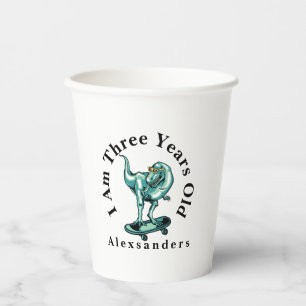 T Rex Dinosaur w/ name, I am 3 years old Toddler Paper Cups
