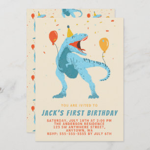 T-Rex Dinosaur Watercolor Birthday Party Invitation