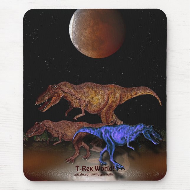 T-Rex Dinosaurs & Eclipsed Moon Mousepad (Front)