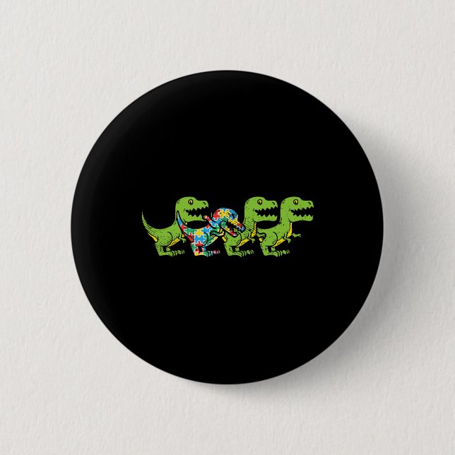 T-Rex Dinosaurs Puzzle Dino Autism Awareness ASL B 6 Cm Round Badge (Front)