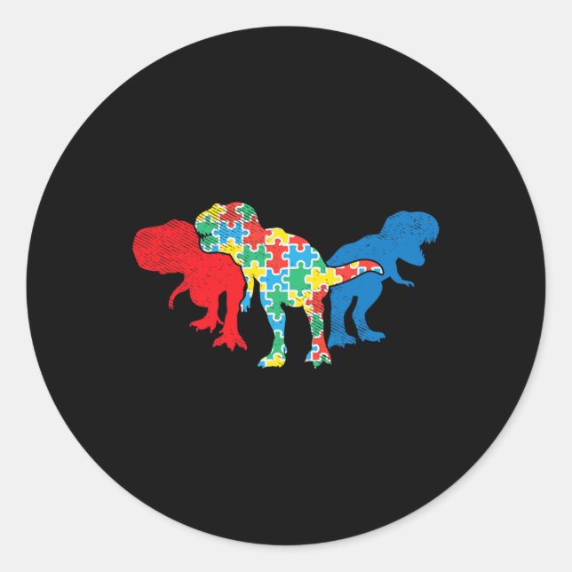 T-Rex Dinosaurs Puzzle Dino Autism Awareness ASL G Classic Round Sticker (Front)