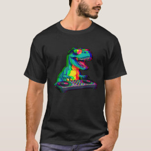 T Rex DJ Optical Illusion T Rex Dinosaur Dino EDM T-Shirt