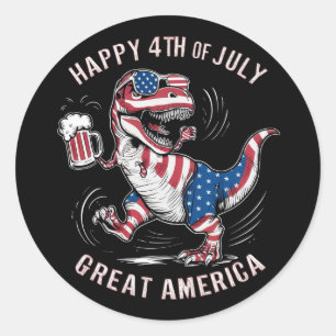 T-Rex donning the colours of the American flag Classic Round Sticker