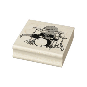 T-Rex Drummer Rubber Stamp