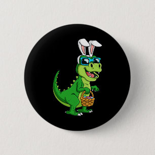 T Rex Easter Bunny With Eggs Basket Fun Dinosaur B 6 Cm Round Badge