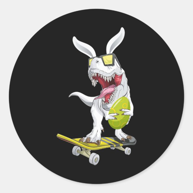 T Rex Easter Dinosaur Bunny Holding An Egg And Ska Classic Round Sticker (Front)