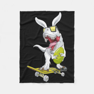 T Rex Easter Dinosaur Bunny Holding An Egg And Ska Fleece Blanket