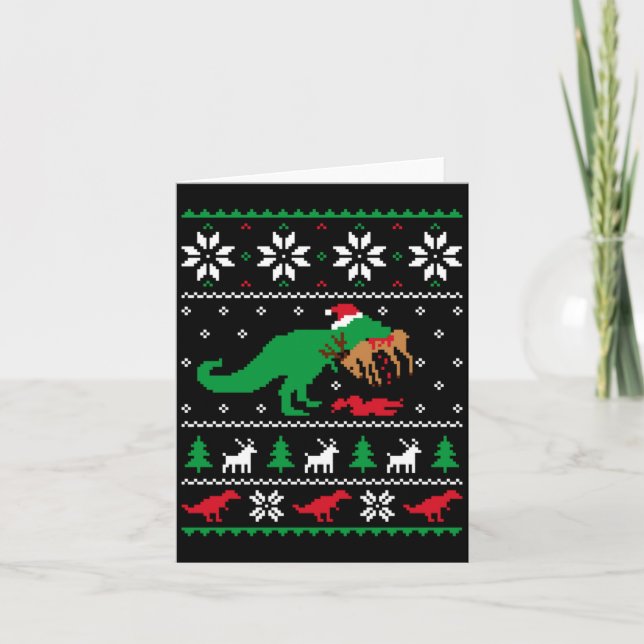 T Rex Eating Reindeer Funny Dinosaur Christmas Ugl Card (Front)