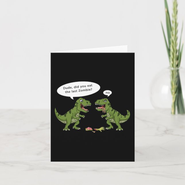 T Rex Eats Zombie Halloween Boys Girls Kids Fun  Card (Front)