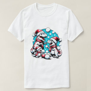 T-Rex Family Snowball Fight Funny Christmas Dino T-Shirt