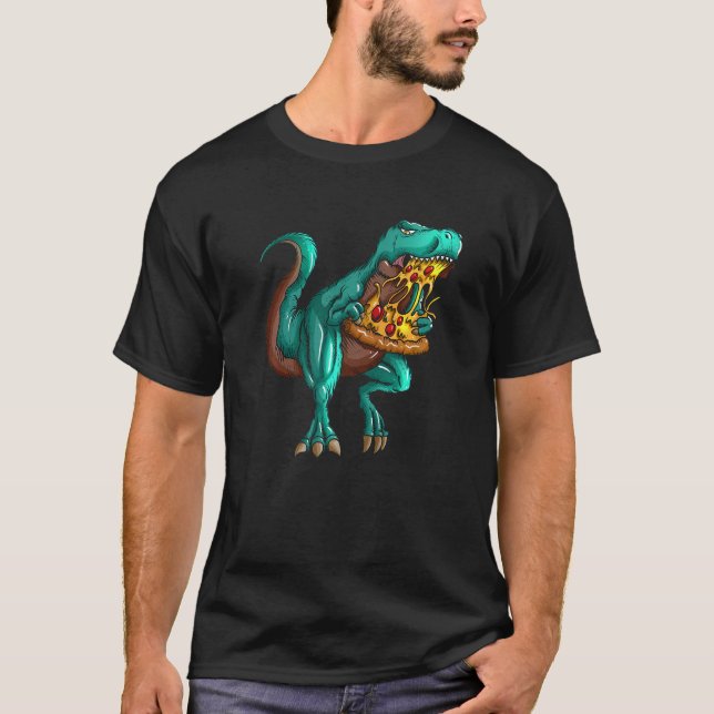 T rex Fast Food  Tyrannosaurus Rex Eats Pizza Fan  T-Shirt (Front)