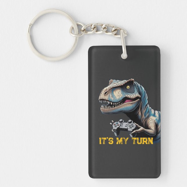 T-Rex Gamer It’s My Turn Design Key Ring (Front)