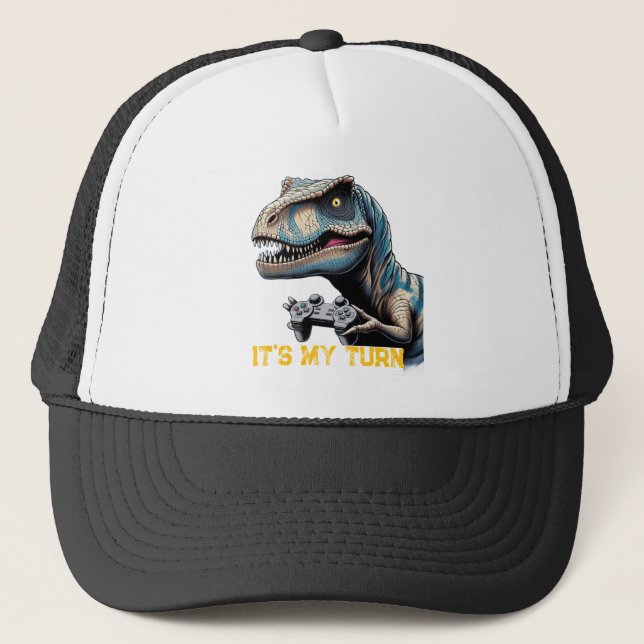 T-Rex Gamer It’s My Turn Design Trucker Hat (Front)