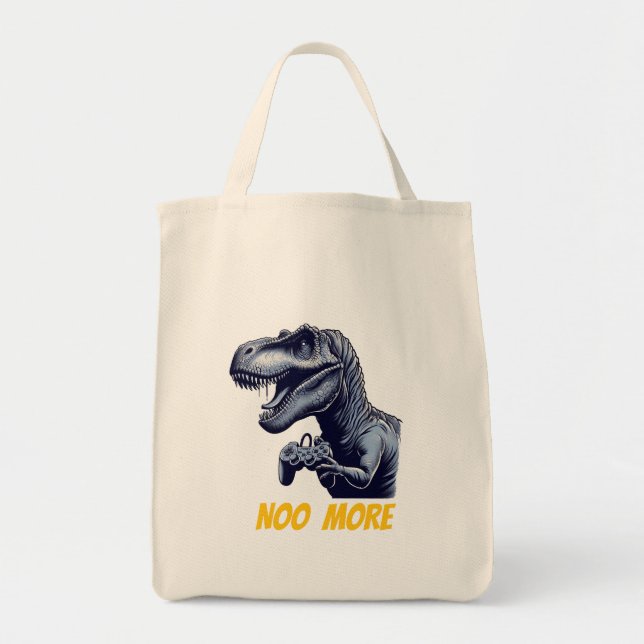 T-Rex Gamer "No More" Art Design Tote Bag (Front)