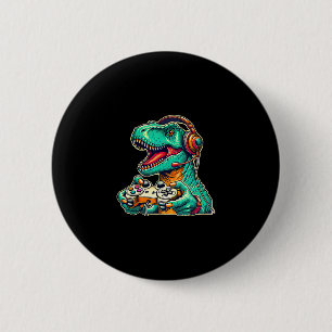 T-rex Gaming With Headset Funny Dinosaur Gamer Gra 6 Cm Round Badge