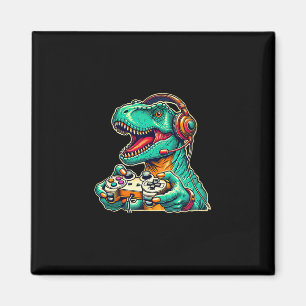 T-rex Gaming With Headset Funny Dinosaur Gamer Gra Magnet