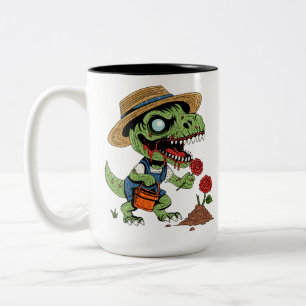 T-Rex Gardener Zombie Two-Tone Coffee Mug