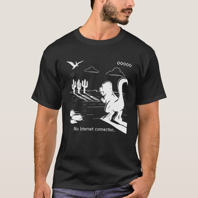 T Rex Geek Dinosaur No Internet Connection Game  W T-Shirt (Front)