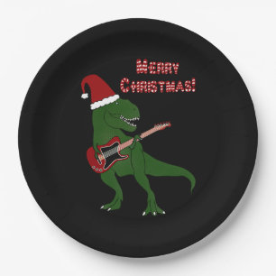 T-Rex Guitar Christmas Paper Plate