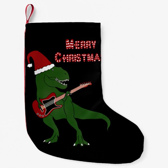 T-Rex Guitar Christmas Small Christmas Stocking (Front)